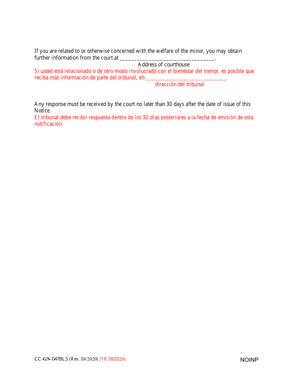 Form CC-GN-047BLS Notice to Interested Persons Whose Whereabouts Are Unknown - Maryland (English / Spanish), Page 2