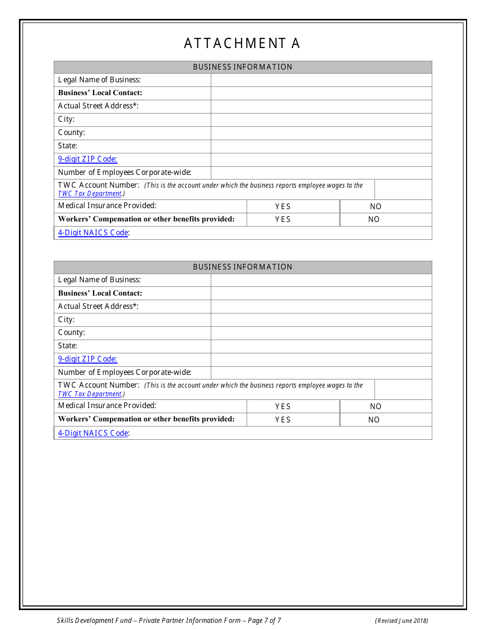 Private Partner Information Form - Skills Development Fund Program - Texas, Page 7