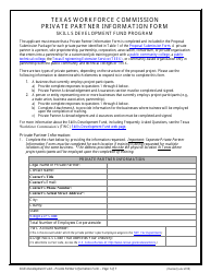Document preview: Private Partner Information Form - Skills Development Fund Program - Texas