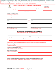 Document preview: Form CC-DC-070BLS Motion for Continuance/Postponement - Maryland (English/Spanish)