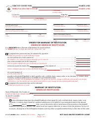 Form CC-CV-081BLS Peticion De Orden De Restitucion - Maryland (English/Spanish), Page 3