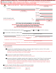 Document preview: Form CC-DC-CR-072DBLS Petition for Expungement of Records (Marijuana/Cannabis Related Offenses) - Maryland (English/Spanish)