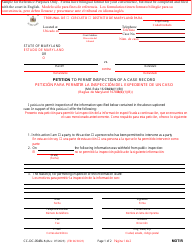 Document preview: Form CC-DC-054BLS Petition to Permit Inspection of a Case Record - Maryland (English/Spanish)