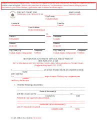 Document preview: Form CC-DR-070BLS Motion for Alternate Service and Affidavit - Maryland (English/Spanish)