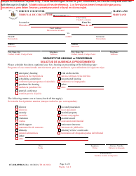 Document preview: Form CC-DR-059BLS Request for Hearing or Proceeding - Maryland (English/Spanish)