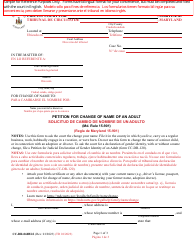 Document preview: Form CC-DR-060BLS Petition for Change of Name of an Adult - Maryland (English/Spanish)