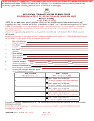 Document preview: Form MDJ-004BLS Application for Party Access to Mdec Cases - Maryland (English/Spanish)