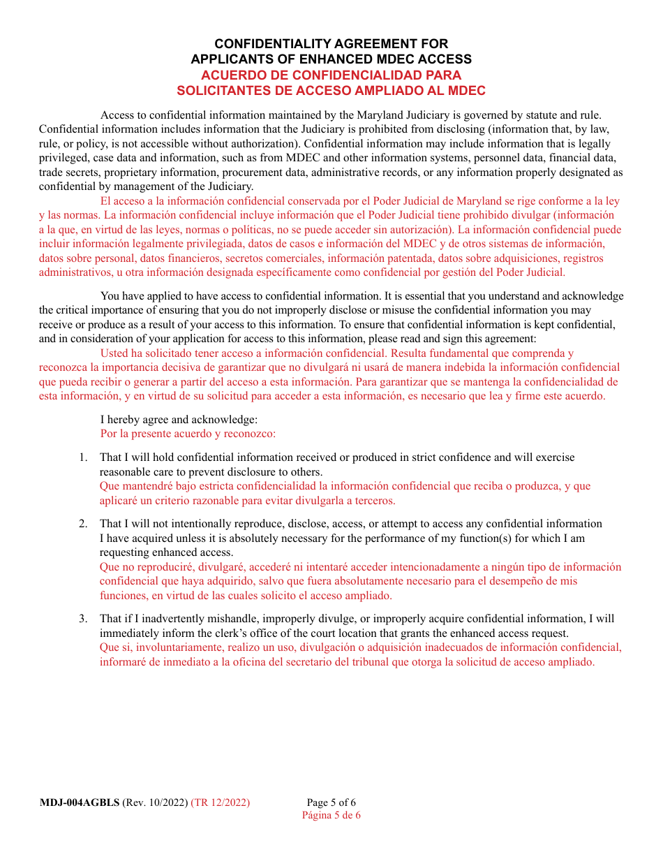 Form MDJ-004AGBLS Application for Guardianship Access to Mdec Cases - Maryland (English / Spanish), Page 5
