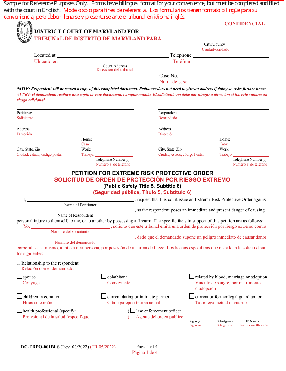 Form DC-ERPO-001BLS - Fill Out, Sign Online and Download Printable PDF ...