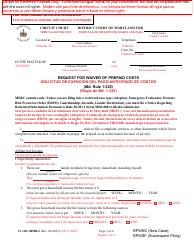 Form CC-DC-089BLS Request for Waiver of Prepaid Costs - Maryland (English/Spanish)