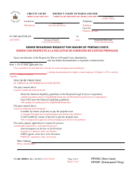 Form CC-DC-089BLS Request for Waiver of Prepaid Costs - Maryland (English/Spanish), Page 5