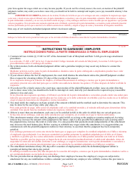 Form DC-CV-065BLS Request for Writ of Garnishment of Wages - Maryland (English/Spanish), Page 3