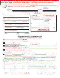 Form DC-CV-081BLS Petition for Warrant of Restitution - Maryland (English/Spanish)