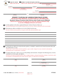 Document preview: Form CC-DC-DV-026BLS Request to Withold My Address From Public Access (Domestic Violence Protective Order Petitions Under Family Law 4-504(B)(2)) - Maryland (English/Spanish)