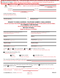 Document preview: Form CC-DR-052BLS Request to Shield Address/Telephone Number/E-Mail Address in a Criminal Case Record (Md. Rule 16-934(H)) - Maryland (English/Spanish)
