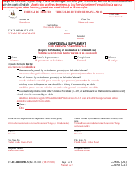 Document preview: Form CC-DC-CR-001SBLS Confidential Supplement (Request for Shielding of Information in Criminal Case) - Maryland (English/Spanish)