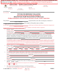 Form CC-DC-013BLS Petition for Emergency Evaluation - Maryland (English/Spanish)