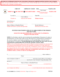 Document preview: Form CC-GN-028BLS Petition for Termination of Guardianship of the Person - Maryland (English/Spanish)