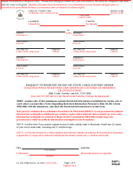Document preview: Form CC-DR-079BLS Request to Register an Out-of-State Child Custody Order - Maryland (English/Spanish)