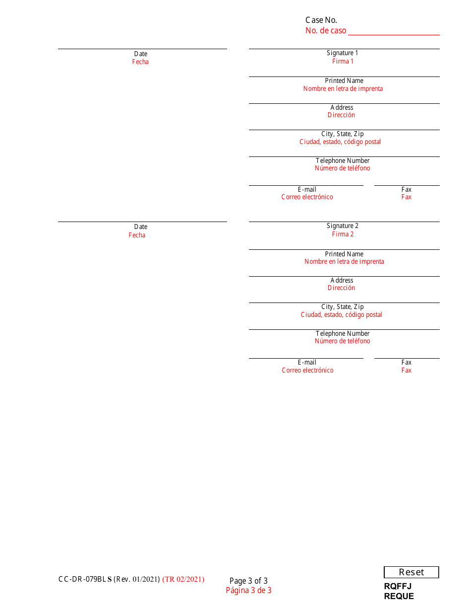 Form CC-DR-079BLS Request to Register an Out-of-State Child Custody Order - Maryland (English / Spanish), Page 3