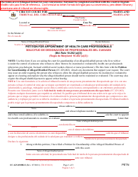 Document preview: Form CC-GN-033BLS Petition for Appointment of Health Care Professionals - Maryland (English/Spanish)