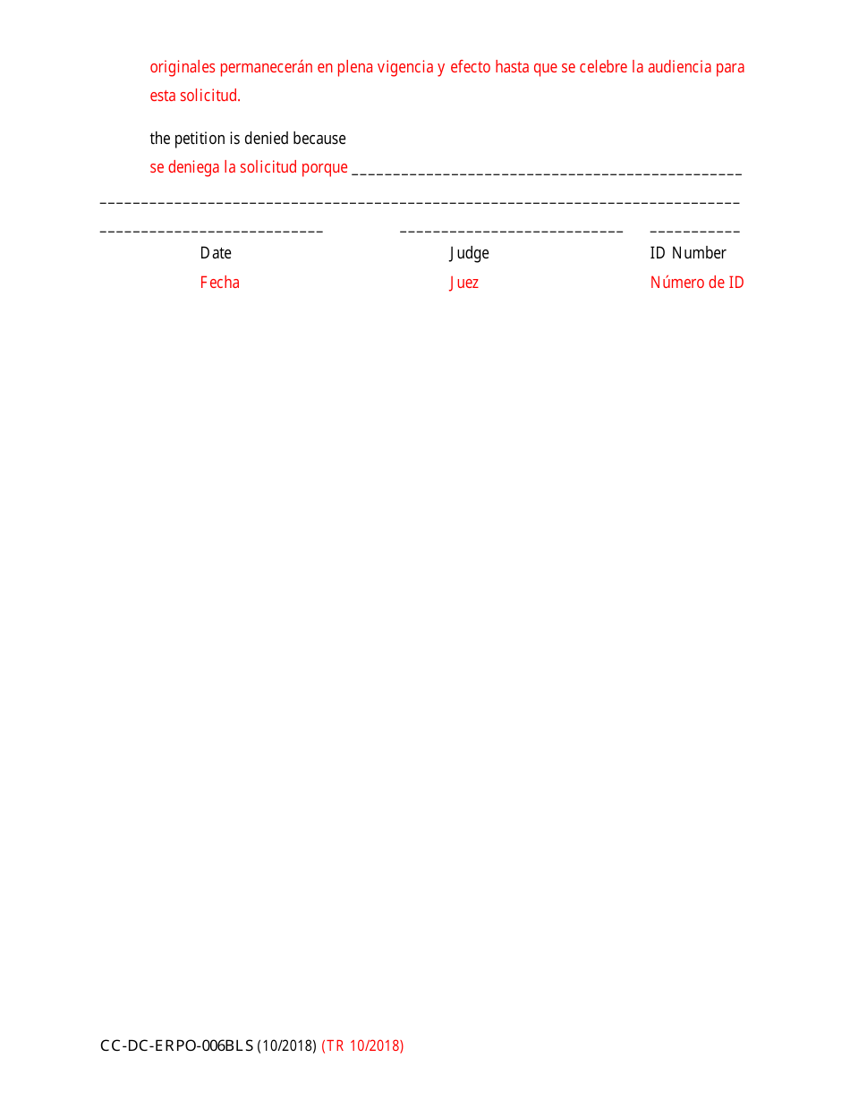 Form CC-DC-ERPO-006BLS Extend Extreme Risk Protective Order - Maryland (English / Spanish), Page 4