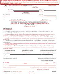 Document preview: Form CC-GN-002BLS Petition for Guardianship of Alleged Disabled Person - Maryland (English/Spanish)