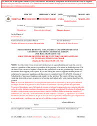 Form CC-GN-034BLS Petition for Removal of Guardian and Appointment of a Substituted or Successor Guardian - Maryland (English/Spanish)