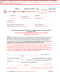 Document preview: Form CC-GN-029BLS Petition for Termination of Guardianship of the Property - Maryland (English/Spanish)