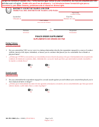 Document preview: Form DC-PO-1SBLS Peace Order Supplement - Maryland (English/Spanish)
