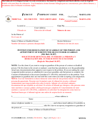 Document preview: Form CC-GN-026BLS Petition for Resignation of Guardian of the Person and Appointment of Substituted or Successor Guardian - Maryland (English/Spanish)