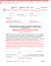 Document preview: Form CC-GN-027BLS Petition for Resignation of Guardian of the Property and Appointment of Substituted or Successor Guardian - Maryland (English/Spanish)
