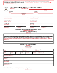 Document preview: Form CC-DC-DV-001ABLC Addendum to Petition for Protective Order (Description of Respondent) - Maryland (English/Chinese)