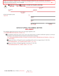 Document preview: Form CC-DC-CR-017BLC Notice of Appeal for Criminal Matters - Maryland (English/Chinese)