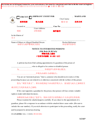 Document preview: Form CC-GN-005BLC Notice to Interested Persons - Maryland (English/Chinese)