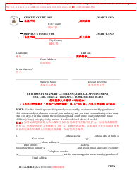 Document preview: Form CC-GN-042BLC Petition by Standby Guardian (Judicial Appointment) - Maryland (English/Chinese)