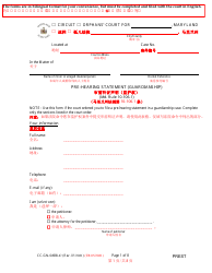 Document preview: Form CC-GN-049BLC Pre-hearing Statement (Guardianship) - Maryland (English/Chinese)