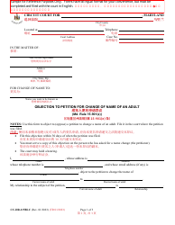 Document preview: Form CC-DR-115BLC Objection to Petition for Change of Name of an Adult - Maryland (English/Chinese)