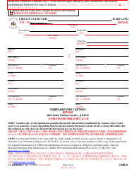Document preview: Form CC-DR-004BLC Complaint for Custody - Maryland (English/Chinese)