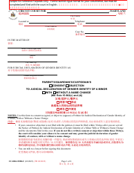Document preview: Form CC-DR-123BLC Parent's/Guardian's/Custodian's Consent/Objection to Judicial Declaration of Gender Identity of a Minor With/Without a Name Change - Maryland (English/Chinese)