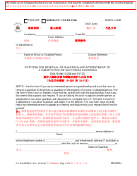 Document preview: Form CC-GN-034BLC Petition for Removal of Guardian and Appointment of a Substituted or Successor Guardian - Maryland (English/Chinese)
