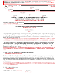 Document preview: Form CC-DR-102BLC Consent of Parent to an Independent Adoption Without Termination of Parental Rights - Maryland (English/Chinese)