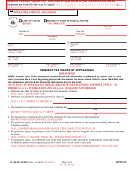 Form CC-DC-DV-019BLC Request for Waiver of Appearance - Maryland (English/Chinese)