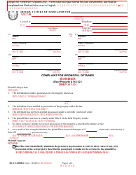 Document preview: Form DC-CV-089BLC Complaint for Wrongful Detainer - Maryland (English/Chinese)