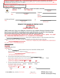 Form CC-DC-089BLC Request for Waiver of Prepaid Costs - Maryland (English/Chinese)