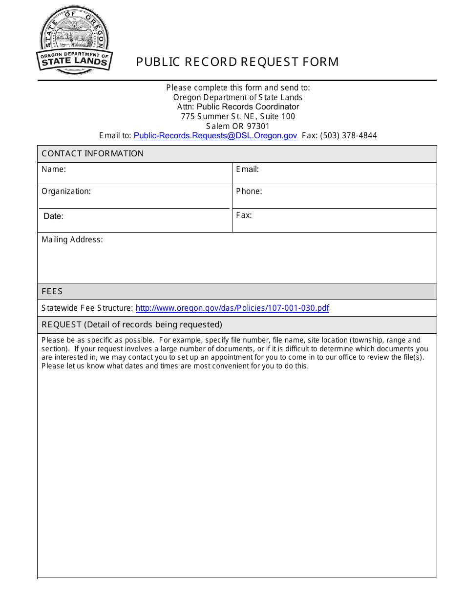 Public Record Request Form - Oregon, Page 1