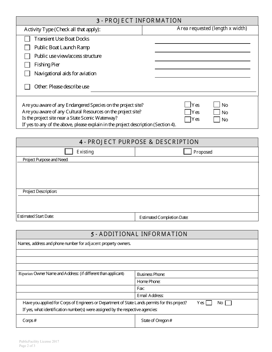 Public Facility License Application Form - Oregon, Page 2