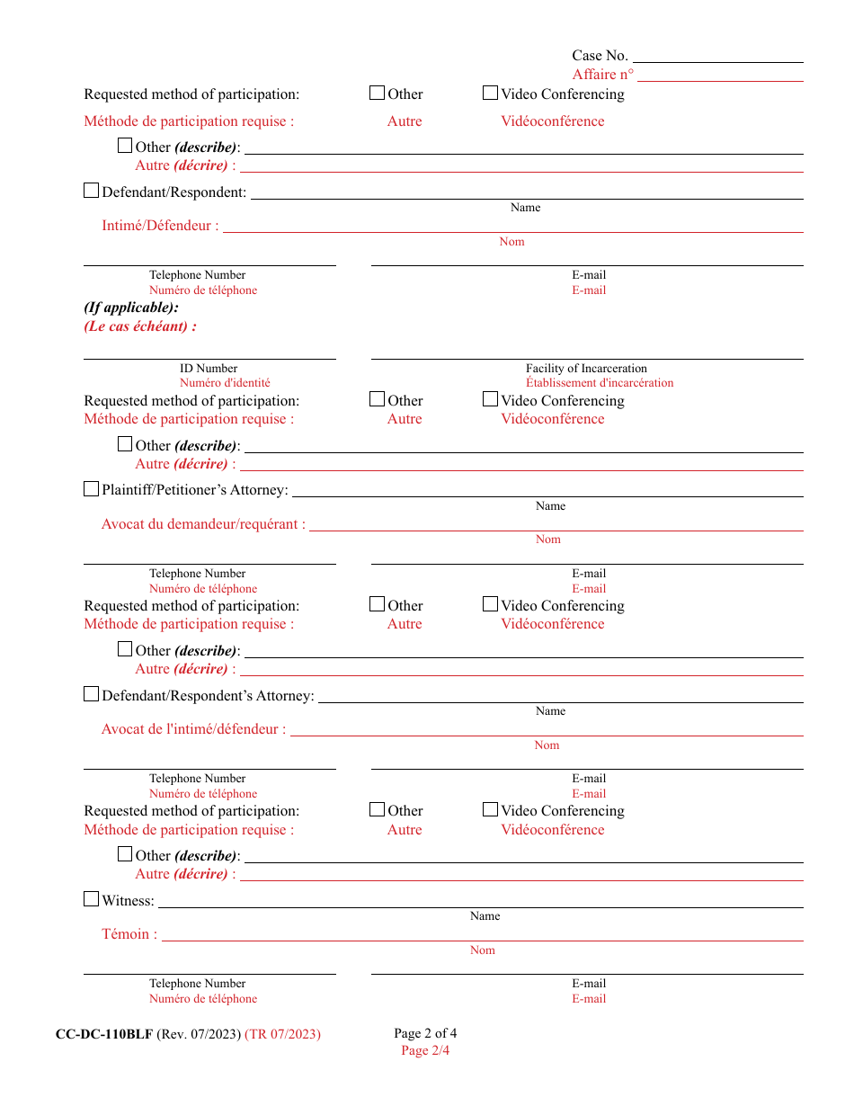 Form CC-DC-110BLF Motion for Remote Proceeding or to Appear Remotely - Maryland (English / French), Page 2
