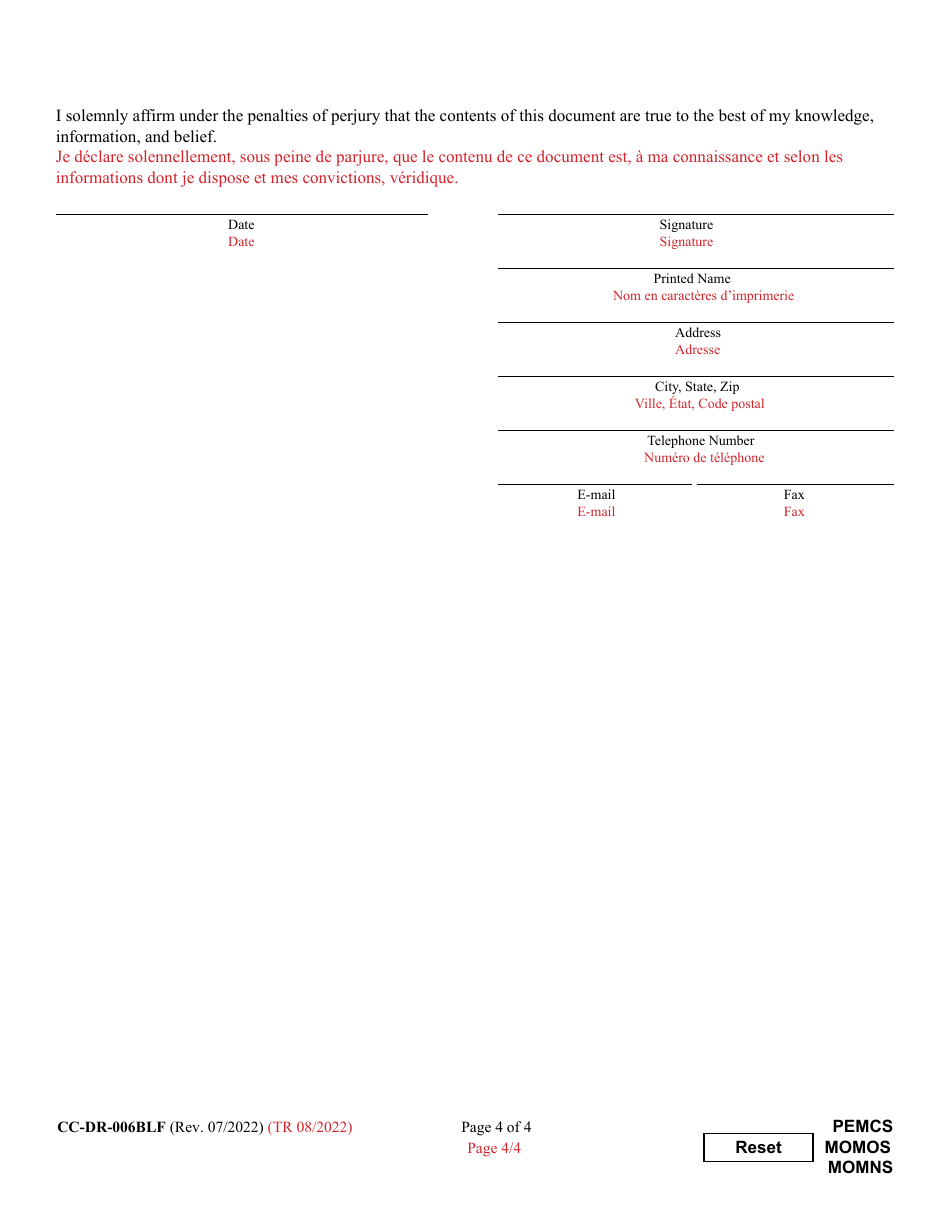Form CC-DR-006BLF Petition to Modify Child Support - Maryland (English / French), Page 4