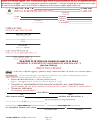 Document preview: Form CC-DR-115BLF Objection to Petition for Change of Name of an Adult - Maryland (English/French)